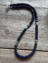 Load image into Gallery viewer, Lapis Multi Stone Color Sterling Silver Bead Necklace. 18 inch Gift