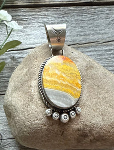Navajo Sterling Silver Yellow Bumblebee Jasper Pendant RY Gift
