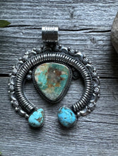 Load image into Gallery viewer, Native American Sterling Silver Royston Turquoise Naja Pendant Handmade CY