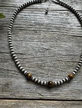 Load image into Gallery viewer, Sterling Silver 4mm Pearls with Brown Tigers Eye Bead Necklace Choker. 14 inch