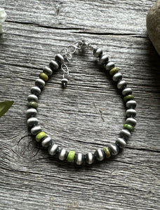 Genuine Green Turquoise 6mm 7 Inch 925 Sterling Silver Pearls Bead Bracelet