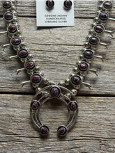 Load image into Gallery viewer, Mini Squash Blossom Sterling Silver Purple Spiny Oyster Shadow Box Necklace Set