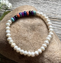 Load image into Gallery viewer, Freshwater Pearls Multi Stone 6.5 Inch Stretch Elastic Stretchy Bead Bracelet