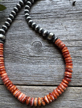 Load image into Gallery viewer, Sterling Silver Orange Spiny Oyster W Pearls Bead Necklace 18 inch