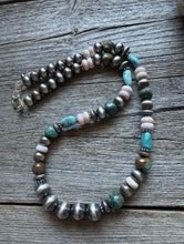 Load image into Gallery viewer, Southwestern Sterling Silver Pink Conch Turquoise Bead Necklace. 18 Inch Gift