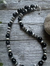 Load image into Gallery viewer, Southwestern Sterling Silver Black Onyx Bead Necklace. 18 Inch. Gift