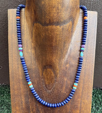 Load image into Gallery viewer, Lapis Multi Stone Color Sterling Silver Bead Necklace. 18 inch Gift