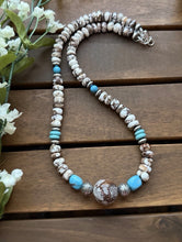 Load image into Gallery viewer, Sterling Silver Brown Wild Horse Turquoise Bead Necklace. 18 Inch. Gift