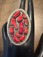 Load image into Gallery viewer, Navajo sterling silver red coral ring adjustable
