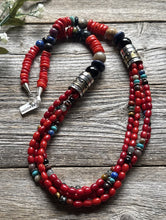 Load image into Gallery viewer, Tommy Rosita Singer T R Sterling Silver Multi Strand Red Coral Bead Necklace 28”
