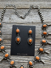 Load image into Gallery viewer, Small Navajo Squash Blossom Sterling Silver Orange Spiny Oyster Necklace Set E