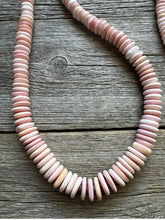 Load image into Gallery viewer, Long Southwestern Sterling Silver Graduated Pink Conch Bead Necklace. 30 Inch