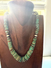 Load image into Gallery viewer, Sterling silver graduated bead green turquoise necklace 18 inch