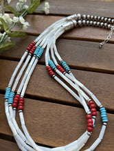Load image into Gallery viewer, Sterling Silver Multi Strand MOP Mother Of Pearl Turquoise Coral Bead Necklace 24 inch