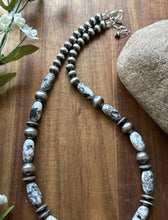 Load image into Gallery viewer, Sterling Silver White Buffalo Turquoise Nuggets W Pearls Bead Necklace. 18 inch