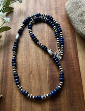 Load image into Gallery viewer, Sterling Silver Blue Lapis W Multi Bead Pearls Necklace. 24 inch. Gift