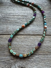 Load image into Gallery viewer, Sterling Silver Blue Green Turquoise Multi Stone Bead Necklace. 18 inch