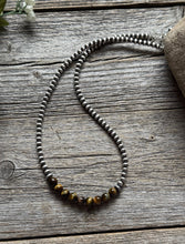 Load image into Gallery viewer, Round Tigers Eye 4mm Sterling Silver Pearls Choker Bead Necklace. 16 Inch. Gift