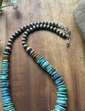 Load image into Gallery viewer, Sterling Silver Graduated Blue Green Turquoise Pearls Bead Necklace. 18 inch
