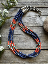 Load image into Gallery viewer, Sterling Silver Multi Strand Stone Lapis Bead Necklace. 24 inch