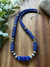 Load image into Gallery viewer, Sterling Silver Graduated Lapis Pearls Bead Necklace. 20 Inch. Gift