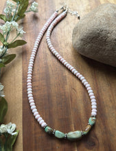 Load image into Gallery viewer, Sterling Silver Pink Conch Green Turquoise Nuggets Bead Necklace 18 inch Gift