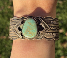 Load image into Gallery viewer, Navajo Native American Sterling Silver Blue Turquoise Cuff Bracelet Maloney