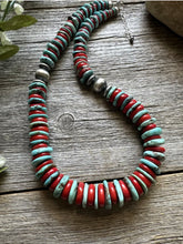 Load image into Gallery viewer, Southwestern 925 Sterling Silver Blue Turquoise Coral Bead Necklace 18 inch Gift