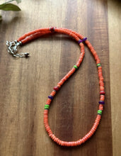 Load image into Gallery viewer, Sterling Silver Orange Bamboo Coral Multi Stone Bead Necklace. 18 Inch Gift