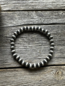 6mm 7 Inch Stretch Sterling Silver Oxidized Pearls Bead Bracelet Southwestern