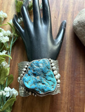 Load image into Gallery viewer, Native American Sterling Silver Turquoise Nugget Cuff Bracelet. CY