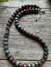 Load image into Gallery viewer, Sterling Silver Heishi Turquoise Coral Bead Necklace. 18 inch