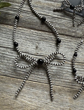 Load image into Gallery viewer, Bow Sterling Silver Black Onyx 4mm Pearls Bead Necklace Earrings Bracelet Set