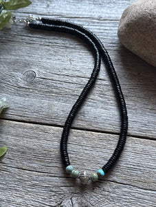 Sterling Silver Black Onyx Turquoise Bead Necklace. 18 Inch Gift