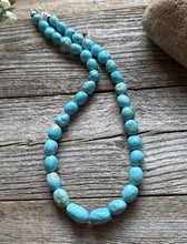 Load image into Gallery viewer, Chunky Sleeping Beauty Turquoise Sterling Silver Nuggets Bead Necklace 18 inch