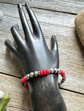 Load image into Gallery viewer, Red Coral 6mm 7 Inch Stretch Sterling Silver Pearls Bead Bracelet