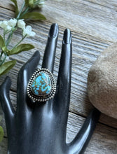 Load image into Gallery viewer, Native American Sterling Silver Kingman Turquoise Ring. Size 8. Mary Ellen
