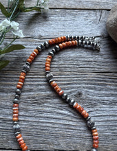 Load image into Gallery viewer, Southwestern Sterling Silver Orange Spiny Oyster Pearls Bead Necklace 18 inch