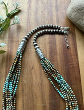 Load image into Gallery viewer, Sterling Silver Multi Strand Blue Green Turquoise Faceted Bead Necklace 24 inch