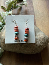 Load image into Gallery viewer, Sterling Silver Orange Red Spiny Oyster Bead Drop Earrings. 1.75 Inch
