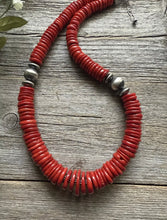 Load image into Gallery viewer, Southwestern Sterling Silver Graduated Bamboo Red Coral Bead Necklace 18 inch