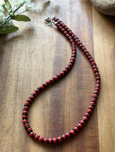 Load image into Gallery viewer, Sterling Silver Black Onyx W Red Coral Bead Necklace. 18 Inch