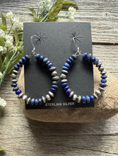Load image into Gallery viewer, Southwestern 925 Sterling Silver Lapis Pearls Hoop Earrings.