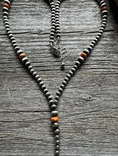 Load image into Gallery viewer, Sterling Silver Orange Spiny Oyster W Pearls Bead Lariat Y Necklace. 26 inch