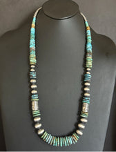 Load image into Gallery viewer, Long Graduated Sterling Silver Blue Green Turquoise Pearls Bead Necklace 32 Inch