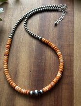 Load image into Gallery viewer, Sterling Silver Orange Spiny Oyster W Multi Bead Pearls Necklace. 18 Inch. Gift