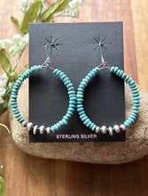 Load image into Gallery viewer, Sterling Silver Blue Turquoise Bead W Pearls Loop Hoop Earrings.