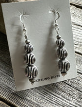 Load image into Gallery viewer, Southwestern 925 Sterling Silver Corrugated Pearls Bead Earrings. 2.25 Inch