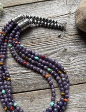 Load image into Gallery viewer, Sterling Silver Multi Strand Stone Purple Pearls Bead Necklace. 24 inch