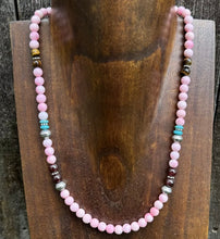 Load image into Gallery viewer, Southwestern 925 Sterling Silver Multi Stone Pink Conch Bead Necklace 18 Inch